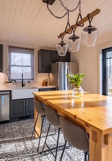 In the kitchen table and chair