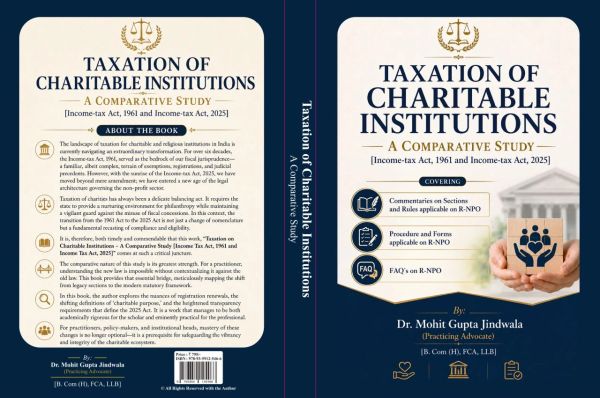 Book cover for Taxation of Charitable Institutions by Dr. Mohit Gupta Jindwala.