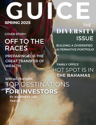 Spring 2025 issue of Guice magazine featuring horse racing and investment topics.