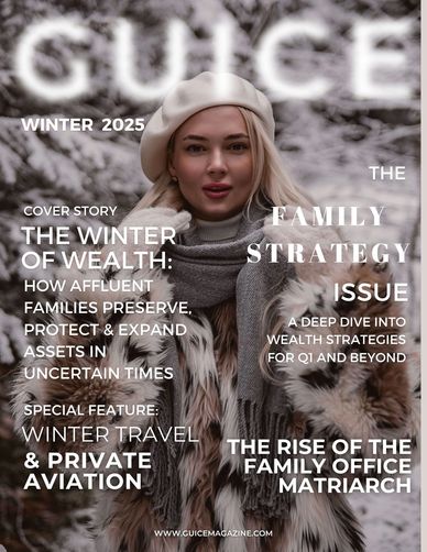 Winter 2025 Gucci magazine cover featuring a stylish woman in a fur coat and beret.