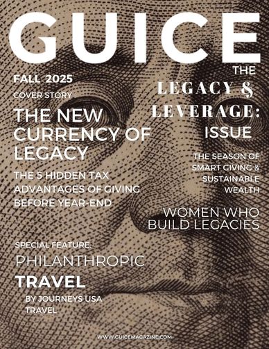 Magazine cover featuring legacy and philanthropy themes.