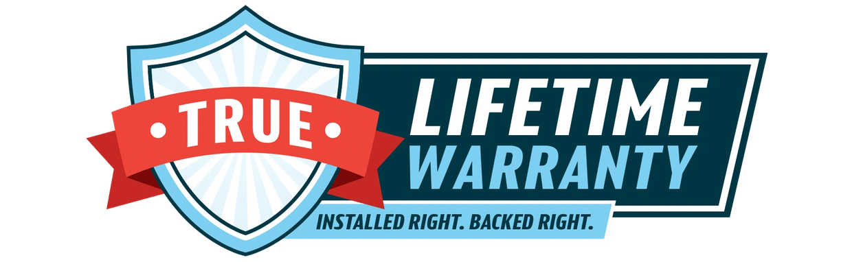True lifetime warranty badge with shield and ribbon.