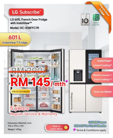 LG 601L InstaView multi-door fridge GC-X24FFC7R with Auto Ice Maker Malaysia.