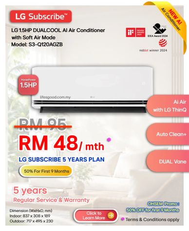 LG S3-Q12OAGZB air conditioner for LG Subscribe Malaysia enquiry.