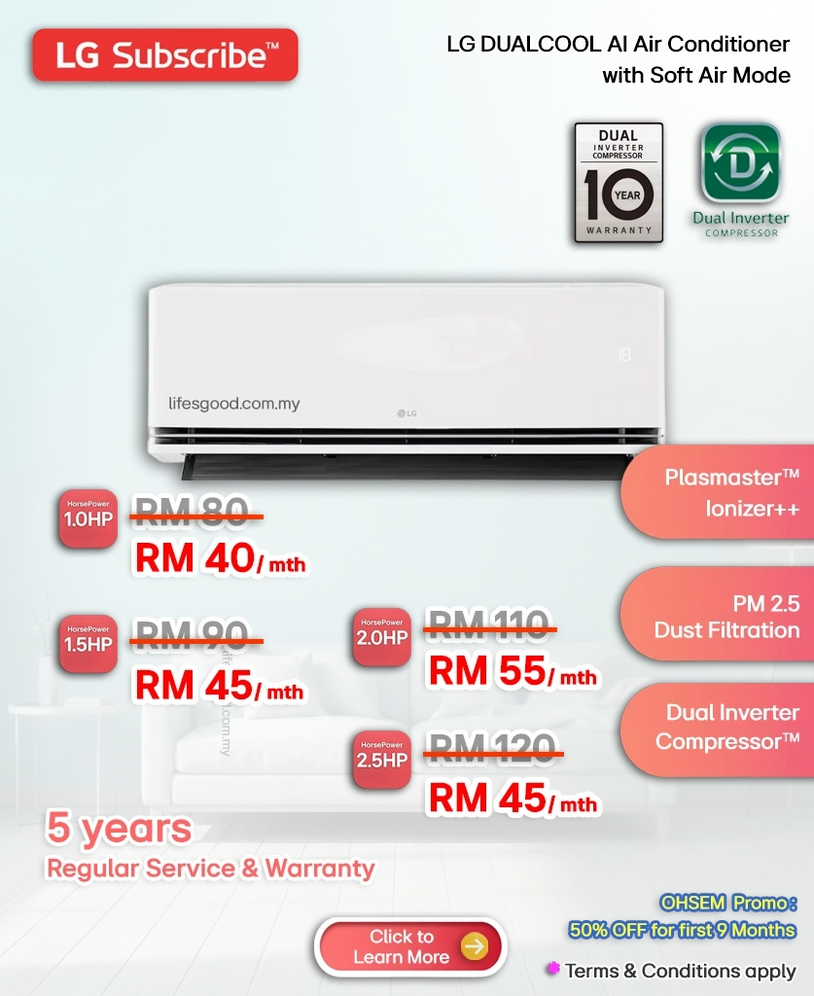 LG DUALCOOL AI Air Conditioner with Soft Air Mode in multiple HP options