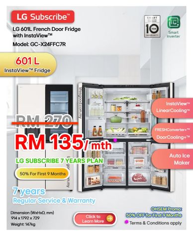 LG GC-X24FFC7R French door fridge for LG Subscribe Malaysia enquiry.