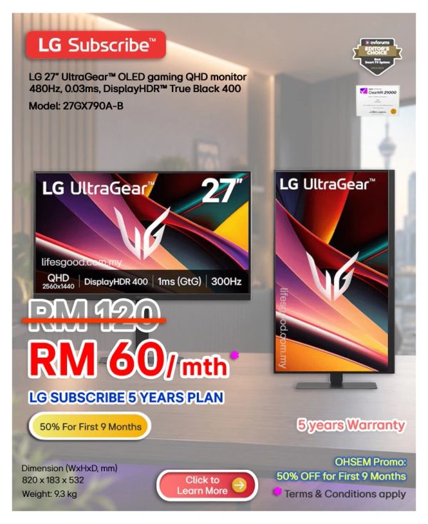 LG 27GX790A-B gaming monitor for LG Subscribe Malaysia enquiry.