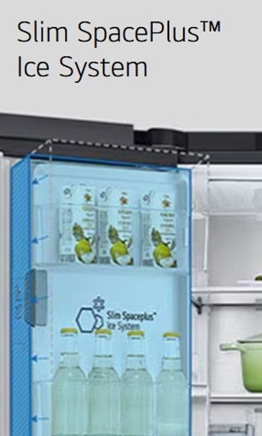 Slim SpacePlus ice maker in the door frees shelf room while delivering a steady ice supply.