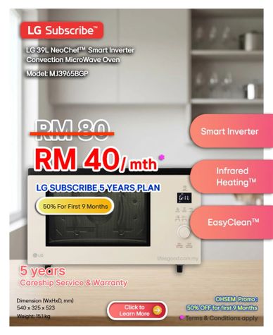 LG MJ3965BGP microwave oven for LG Subscribe Malaysia enquiry.