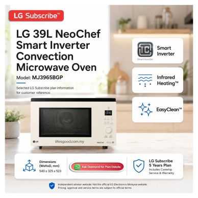 LG MJ3965BGP 39L NeoChef convection microwave oven with Smart Inverter.
