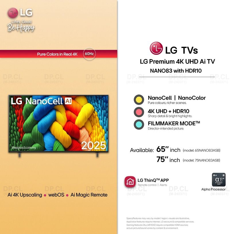 LG NanoCell NANO83 4K UHD TV with HDR10, webOS and AI Magic Remote, 65/75 inch.