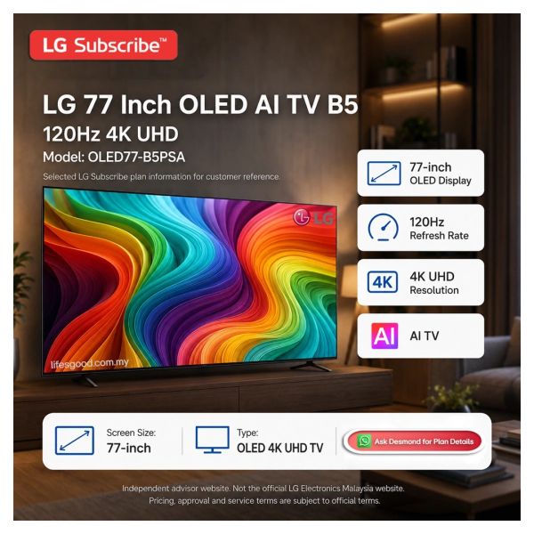 LG OLED77-B5PSA 77-inch OLED 4K TV with 120Hz refresh rate.