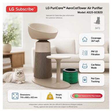 LG PuriCare AS25-GCBZ0 AeroCatTower air purifier with pet care features.