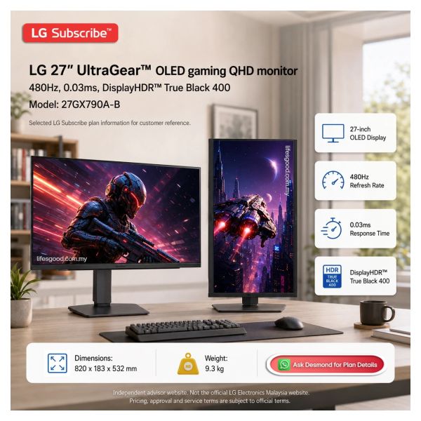 LG UltraGear 27GX790A-B OLED gaming monitor with 480Hz refresh rate.