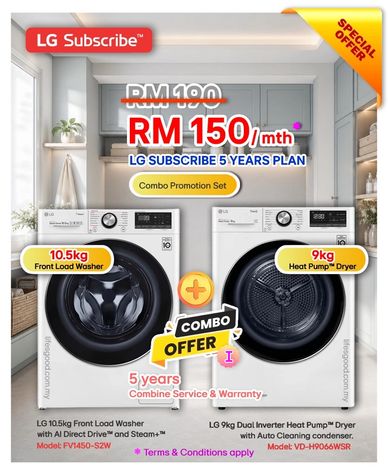LG washer and dryer set FV1450-S2W and VD-H9066WSR for LG Subscribe enquiry.