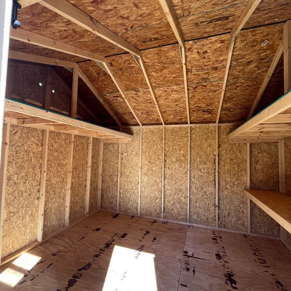 Storage loft and workbench for high quality shed