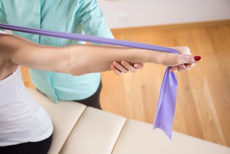 Band exercises given to patient by Sun Prairie Chiropractor, Jen Kolander.