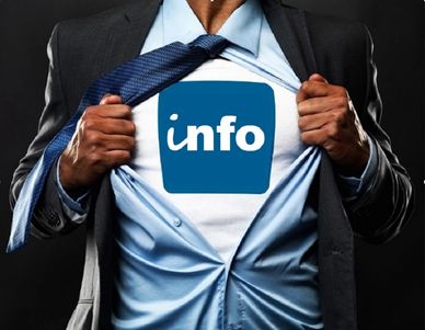 Man with info in text on shirt
