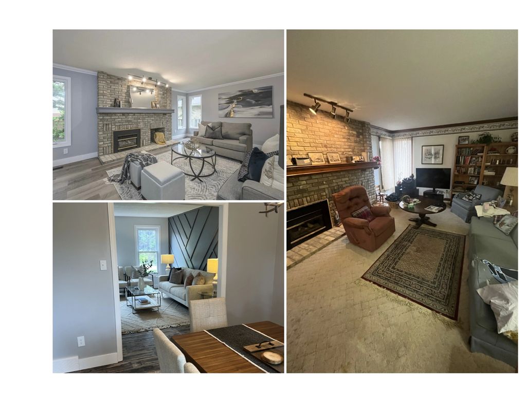 Modern living rooms with cozy seating and decorative fireplaces.