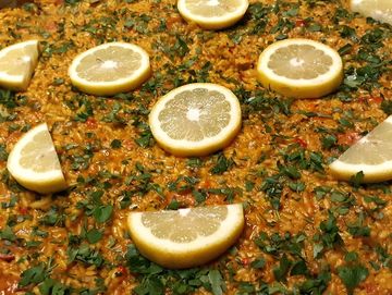 Chicken Shrimp Chorizo Paella in Pan