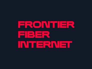 Red text 'Frontier Fiber Internet' on a dark background.
