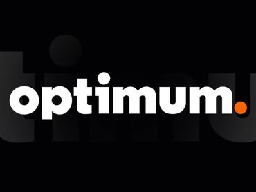 The word 'optimum' in bold white letters with an orange dot on a black background.