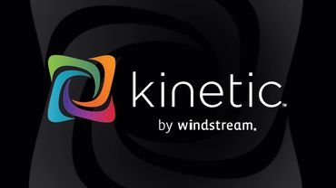Kinetic by Windstream logo with colorful swirl on black background.