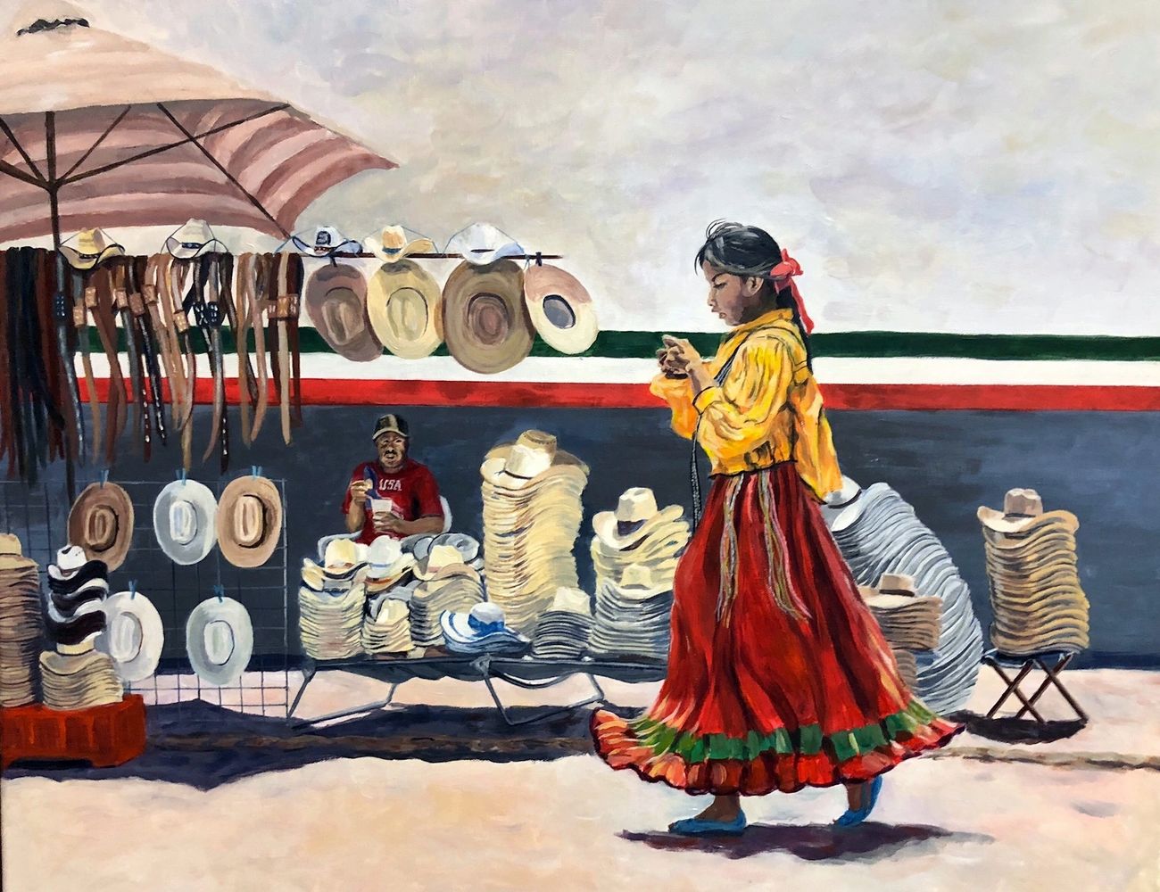 Tarahumara indian girl in the market place in Palomas, Mexico ...NO she isn't on her cell phone!