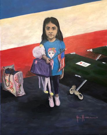 A young Guatemalan migrant girl, newly arrived in a shelter in southern New Mexico, not far from the