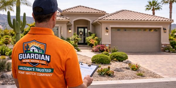A Guardian Home Watch worker inspects a house in Arizona.