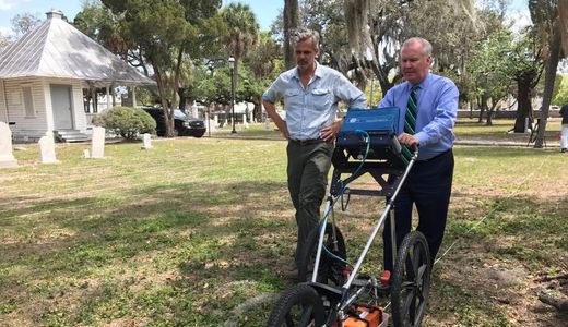 Demonstrating the use of the GPR for Tampa's former mayor Bob Buckhorn at historic Oakland Cemetery.