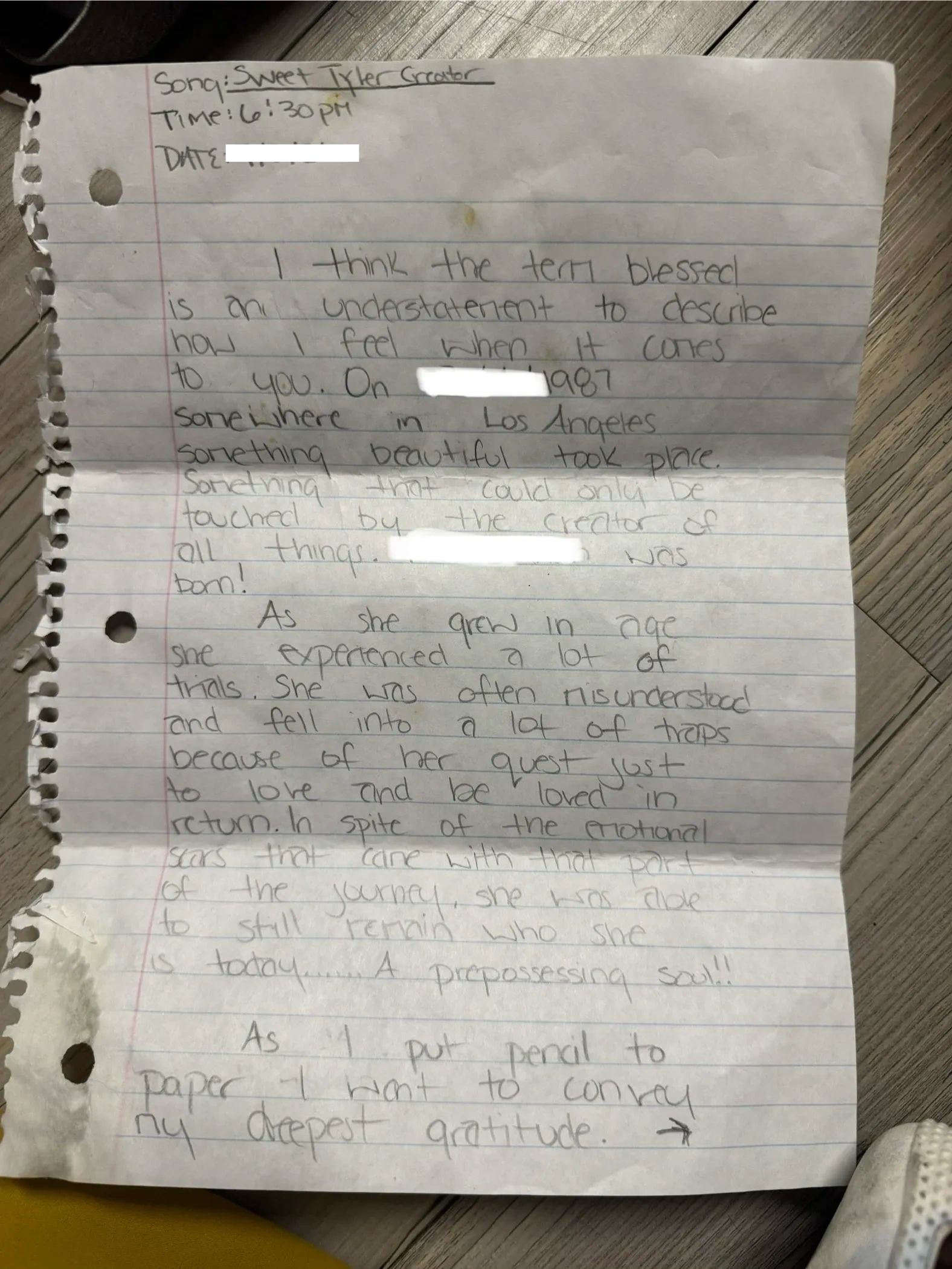 Handwritten letter expressing deep gratitude and reflections.