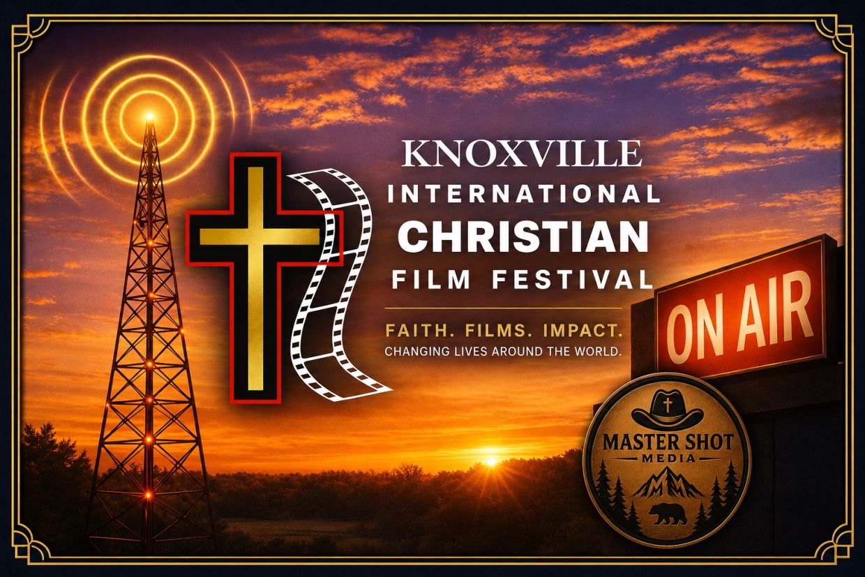 Knoxville International Christian Film Festival promotional image at sunset.