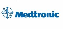 Medtronic company logo in blue with an abstract globe design.