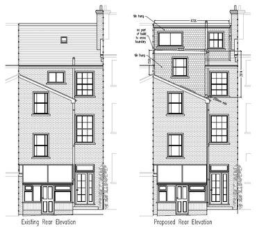 L-shaped loft conversion planning drawings for terraced house in Tunbridge Wells.