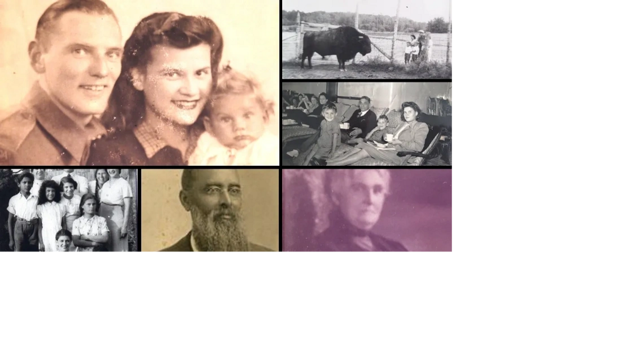 A collage of vintage family photos showing different generations and moments.