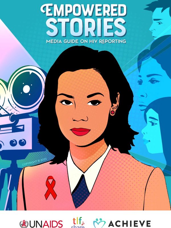 Illustration of a woman promoting HIV media guide.
