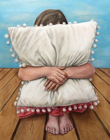 girl,  pillow, holding tight, figurative
