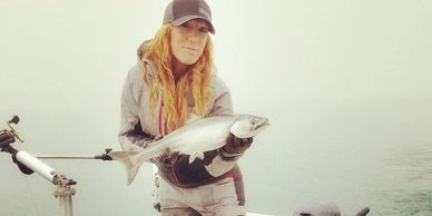 A girl and her Salmon on Georgian Bay.
