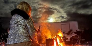 A girl and the moon in northern ontario.