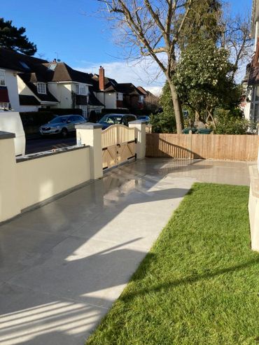 Front garden view of finished construction project