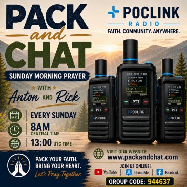 Advertisement for Pack and Chat Sunday morning prayer with Anton and Rick.