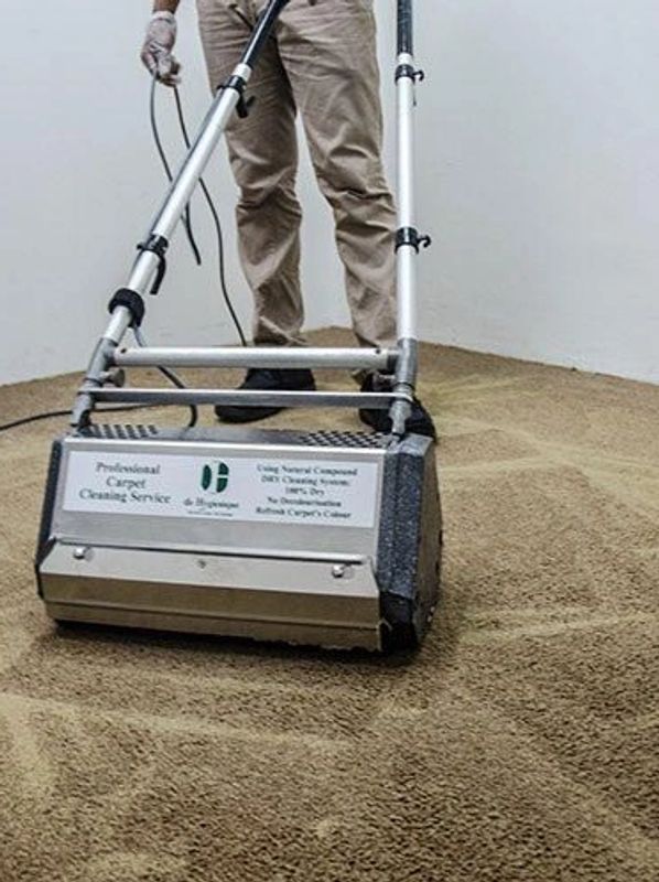 Person using carpet cleaning machine.