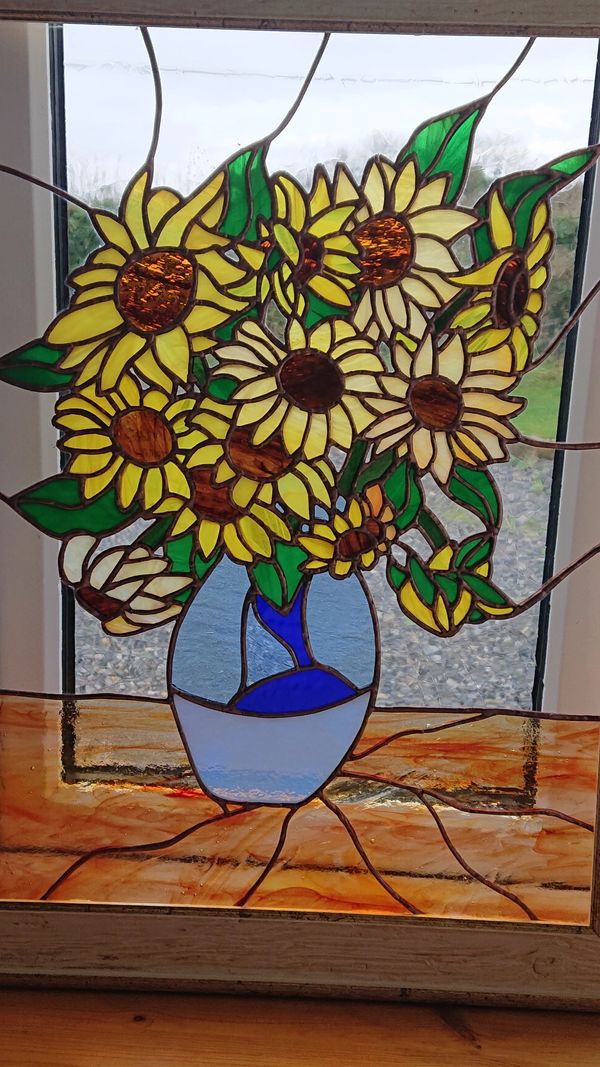 Example of a Private Commission done by Vetrate Art Showing a variation of Van Gogh Sunflowers