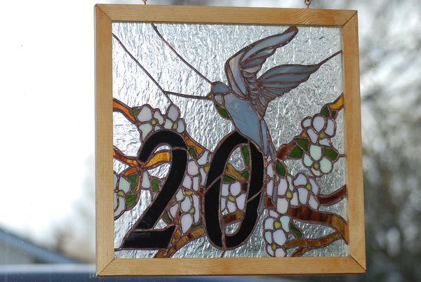 Private Commission done by Vetrate Art Showing a House Number Mounted on an illuminated shadow box