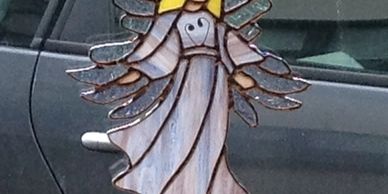 Vetrate Art Guardian Angel for sale made by artisan with iridescent wings image