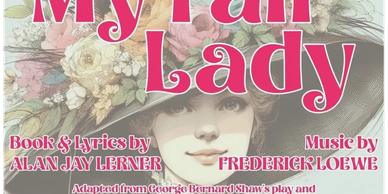 Vintage poster for the musical 'My Fair Lady' with floral and elegant design.