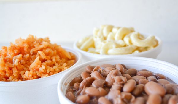 Rice, beans and macaroni salad.