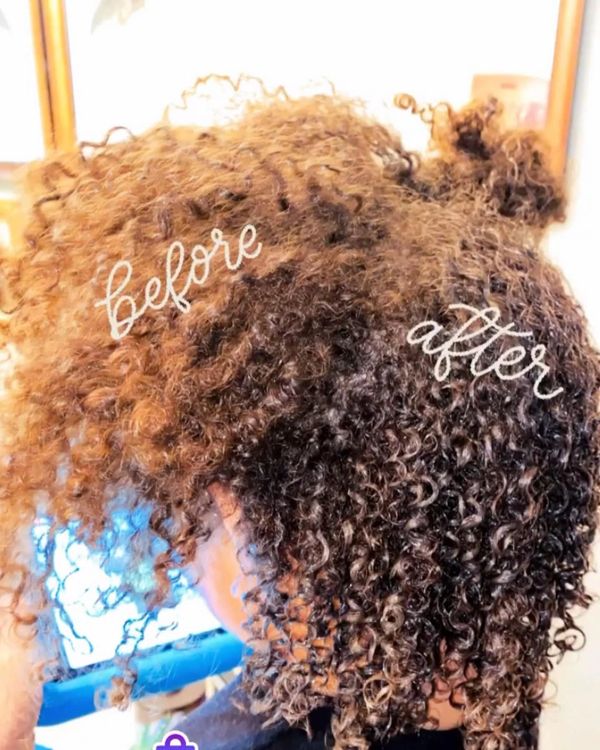 Dehydrated curls before and after using the Lemongrass Infinity cream.