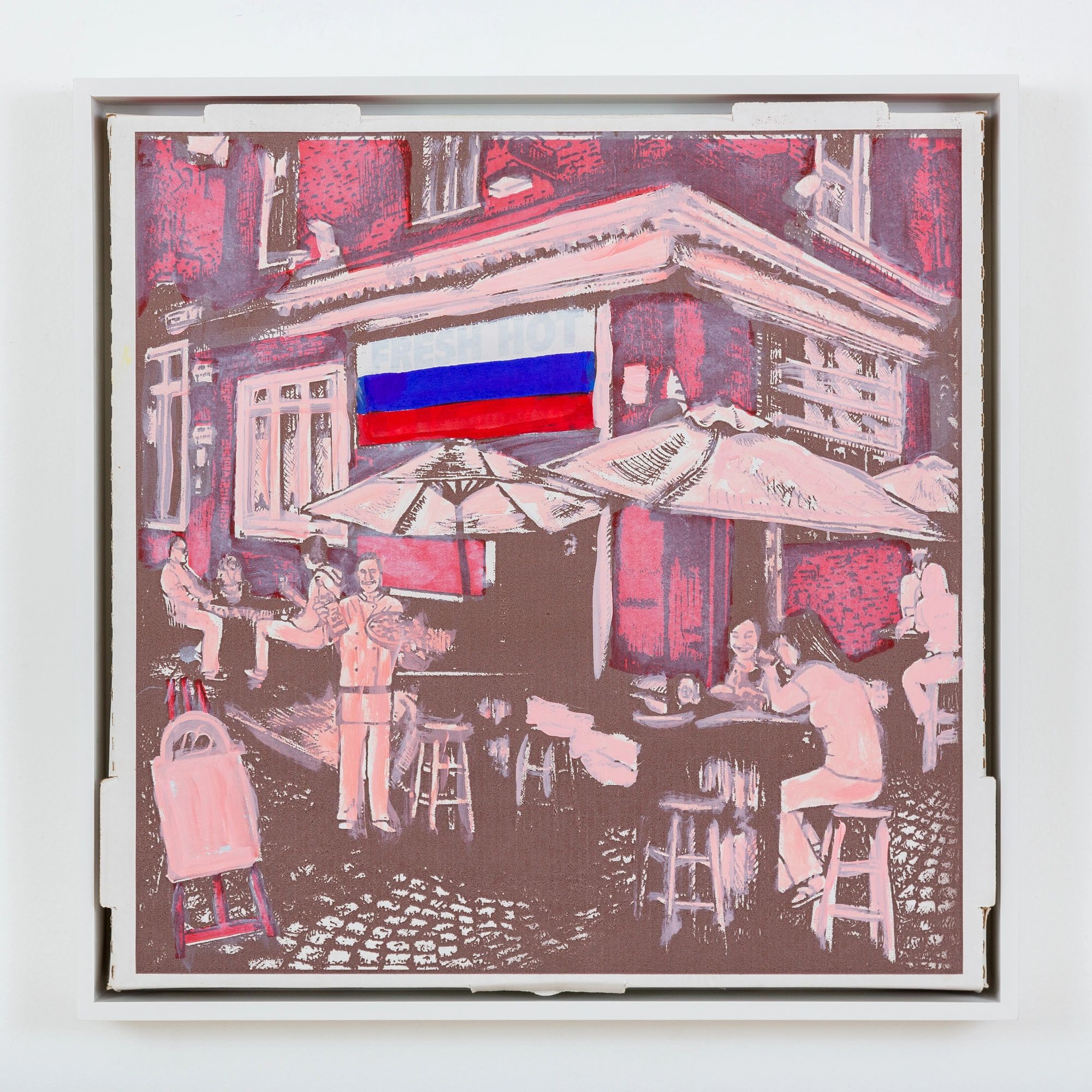 PIZZA BOXES _Cafe Scene Shades of Pink in the New Russia_Framed_2018 By Paul McMahon